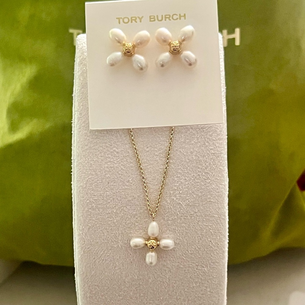 Tory Burch White and Gold Pearl Earrings